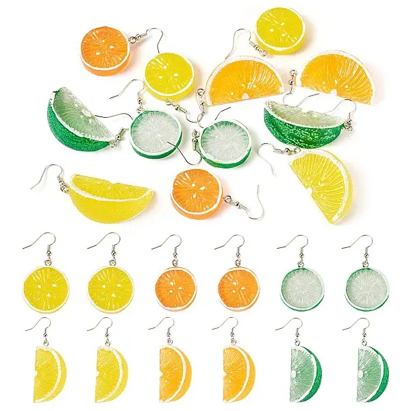 6 Pair Brass Fruit Dangle Earrings