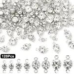 120Pcs 4 Styles Brass Pave Clear Cubic Zirconia Connector Charms