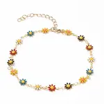 Golden Brass Flower Enamel Links Anklets