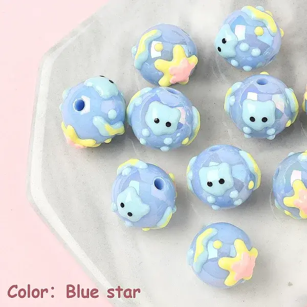 10Pcs Hand Painted Opaque Acrylic with Enamel Beads