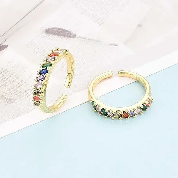 Brass Micro Pave Cubic Zirconia Cuff Rings for Women