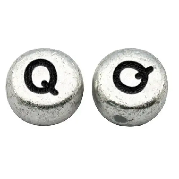 Silver Color Plated Acrylic Horizontal Hole Letter Beads