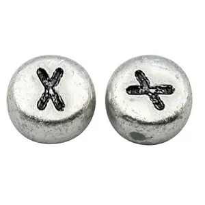 Silver Color Plated Acrylic Horizontal Hole Letter Beads