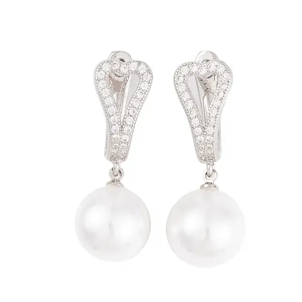 Rack Plating Brass Clear Cubic Zirconia ABS Pearl Earrings