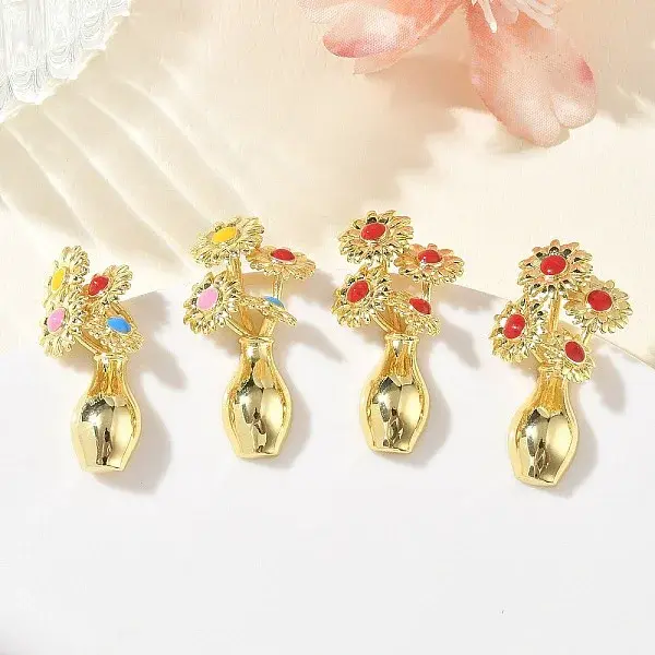 Brass Enamel Stud Earrings for Women