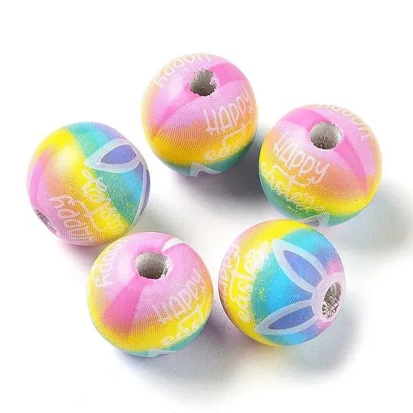 Easter Theme Printed Wood European Beads