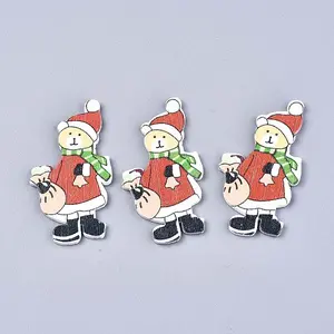 Christmas Theme Printed Natural Wood Cabochons