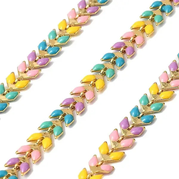 Brass Enamel Leaf Link Chains