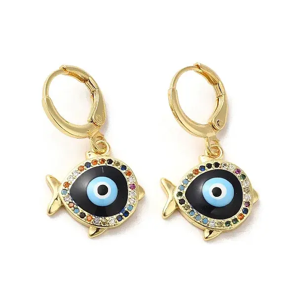 Evil Eye Golden Brass Dangle Leverback Earrings