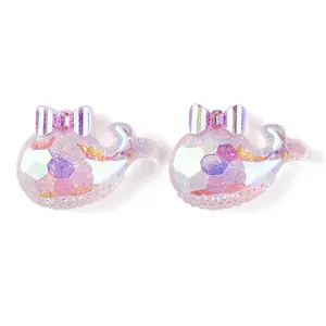 Transparent Epoxy Resin Whale with Bowknot Decoden Cabochons