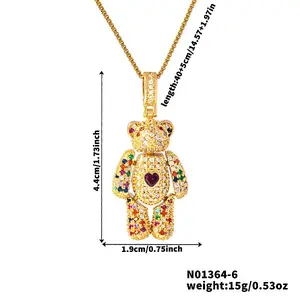 Cute Cartoon Brass Cubic Zirconia Bear Pendant Necklaces