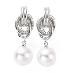 Knot with Plastic Pearl Dangle Stud Earrings