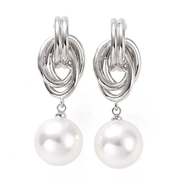 Knot with Plastic Pearl Dangle Stud Earrings