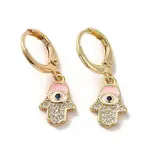 Hamsa Hand with Evil Eye Real 18K Gold Plated Brass Dangle Leverback Earrings