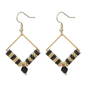Glass Seed Braided Rhombus Dangle Earrings