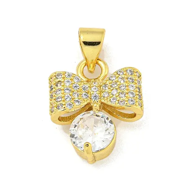 Bowknot Rack Plating Brass Clear Cubic Zirconia Pendants