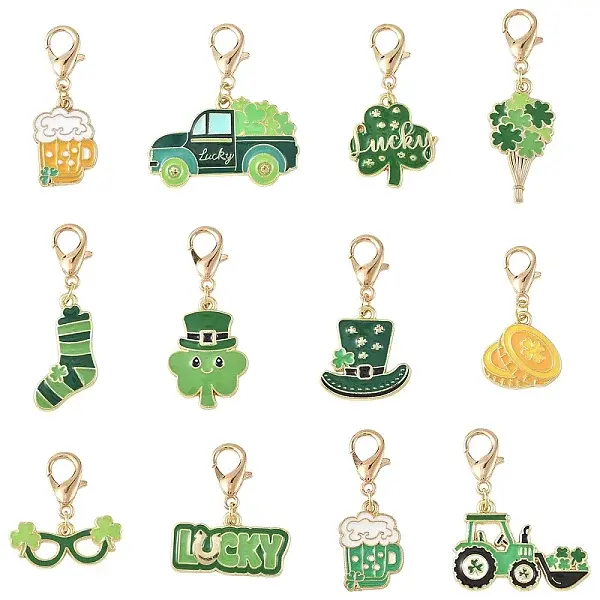 12Pcs Saint Patrick's Day Alloy Enamel Pendant Decorations