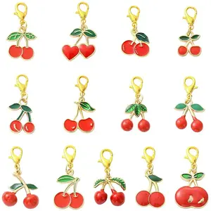 26Pcs 13 Style Cherry Alloy Enamel Pendant Decorations