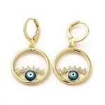 Evil Eye Golden Brass Dangle Leverback Earrings
