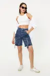 Trendyol Blue Cargo Pocket Regular Waist Denim Bermuda