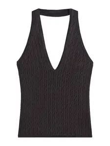 Bershka Vyšívaný top  čierna melírovaná