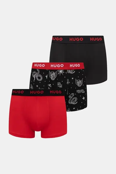 HUGO boxerky pánské bavlněné s elastanem TRIPLET DESIGN 3-pack