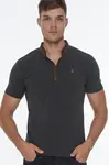 T8571 DEWBERRY PÁNSKÉ TRIČKO NA ZIP - TMAVÝ ANTRACIT