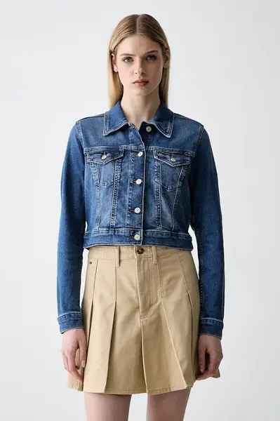 Tommy Jeans prechodná bunda dámska rifľová