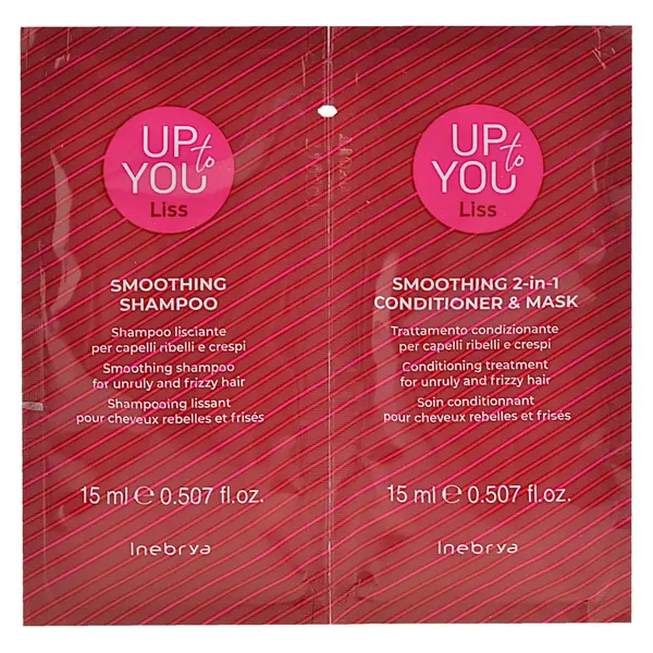 Uhlazující šampon a ošetřující kúra 2in1 pro nepoddajné a krepaté vlasy Inebrya Up to You Liss Smoothing - 2x15 ml