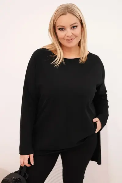 Kesi Dámska blúzka Plus Size asymetrická s dlhým rukávom čierna