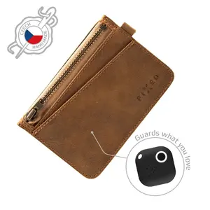 Kožená peněženka FIXED Smile Coins se smart trackerem, hnědá