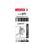 UNI PIN Drawing - Comics, sada linerů mix barev - 5 ks (0,7 mm/ 1,0 mm/ BR)