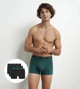 DIM COTTON STRETCH BOXER 3x - Pánske boxerky 3 ks - tmavo zelená - modrá - čierna