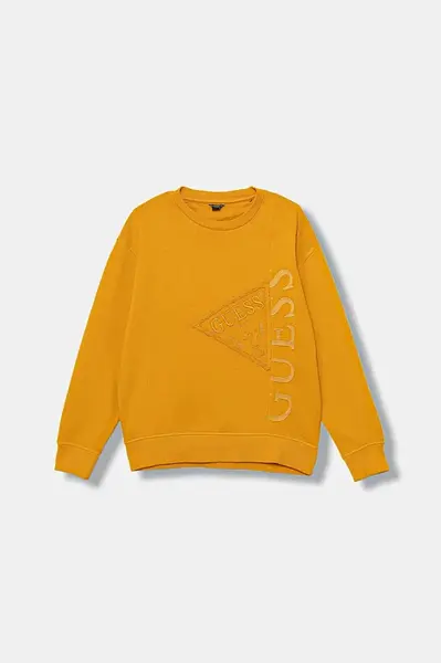 Dětská bavlněná mikina Guess žlutá barva, s aplikací, L5BQ08 KAD74
