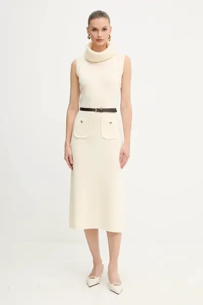 Vlněné šaty Luisa Spagnoli béžová barva, midi, 100242