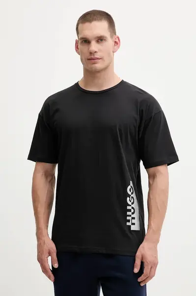 Bavlněné tričko HUGO T-shirt SILVER pánské, černá barva, s potiskem, 50549871