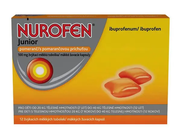 Nurofen Junior Pomeranč 100mg 12 žvýkacích tobolek