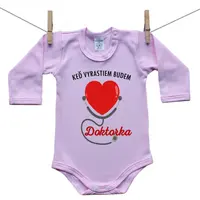 Boodyy Ružové Body s dlhým rukávom Keď vyrastiem budem doktorka 92 (18-24 mesiacov)