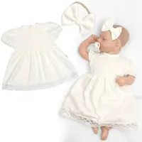 Luxusné šatôčky s čipkou LOVE, krátkym rukávom + čelenka, 2D sada, smotanové