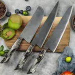 Sada damaškových kuchynských nožov - Čierna/Zlatá (SKU: 37428)