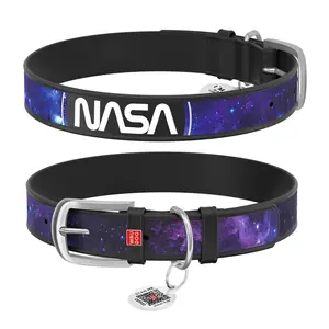Kožený obojok so vzorom NASA 21 čierny, Obvod krku: 19-25 cm, širka: 9 mm