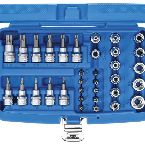 BGS technic Hlavice nástrčné a zástrčné TORX (T10-T55) a E-TORX (E4-E20), sada 34 ks - BGS 5021