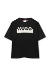 Dětské bavlněné tričko HUGO černá barva, s potiskem, G00435