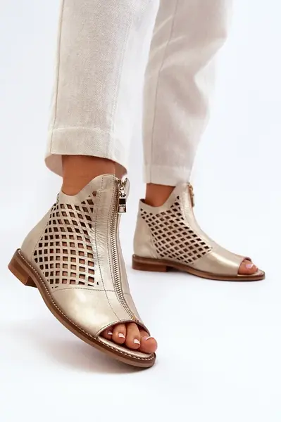 Kožené Prokreslené Sandály Na Zip Zlaté Zazoo 977/L