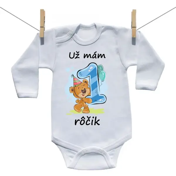 Boodyy Body s dlhým rukávom Už mám 1 rôčik Medvedík Chlapec 86 (12-18 mesiacov)