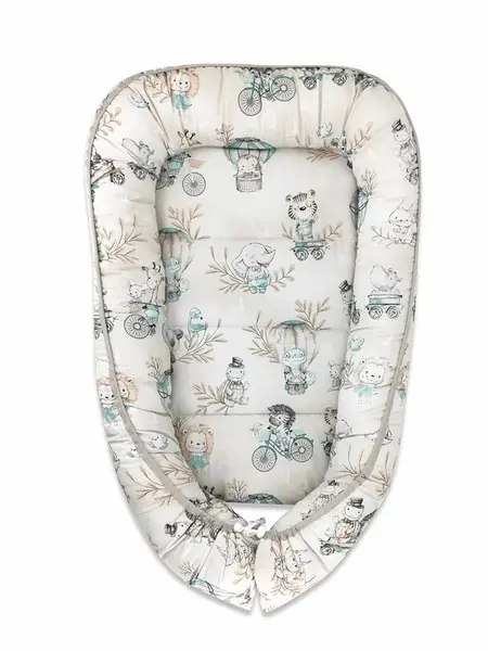 Bavlnené obojstranné hniezdočko, 55 x 75 cm, ZOO na cestách - cappuccino/mätová