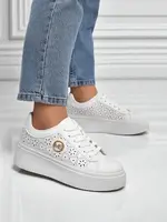 Resti Aelia women's platform sneakers white openwork ecru