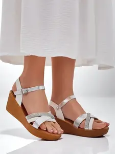 Resti Women's wedge sandals with rhinestones and glitter Glittera