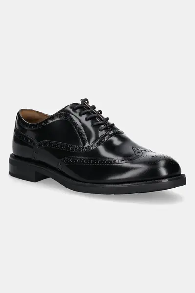 Kožené polobotky Tommy Hilfiger HILFIGER VOGUE LTH A BROGUE SHOE pánské, černá barva, FM0FM05766