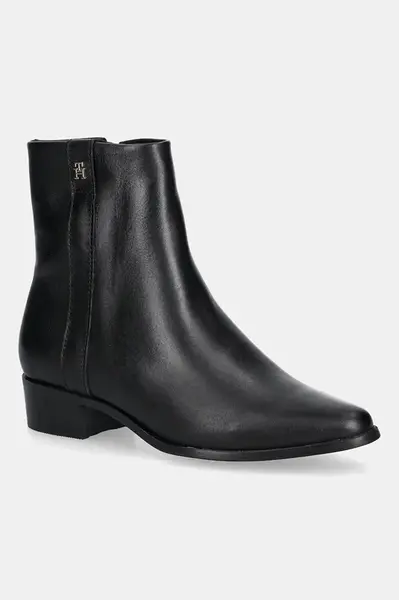Kožené kotníkové boty Tommy Hilfiger TH LEATHER POINTY ZIP BOOTIE